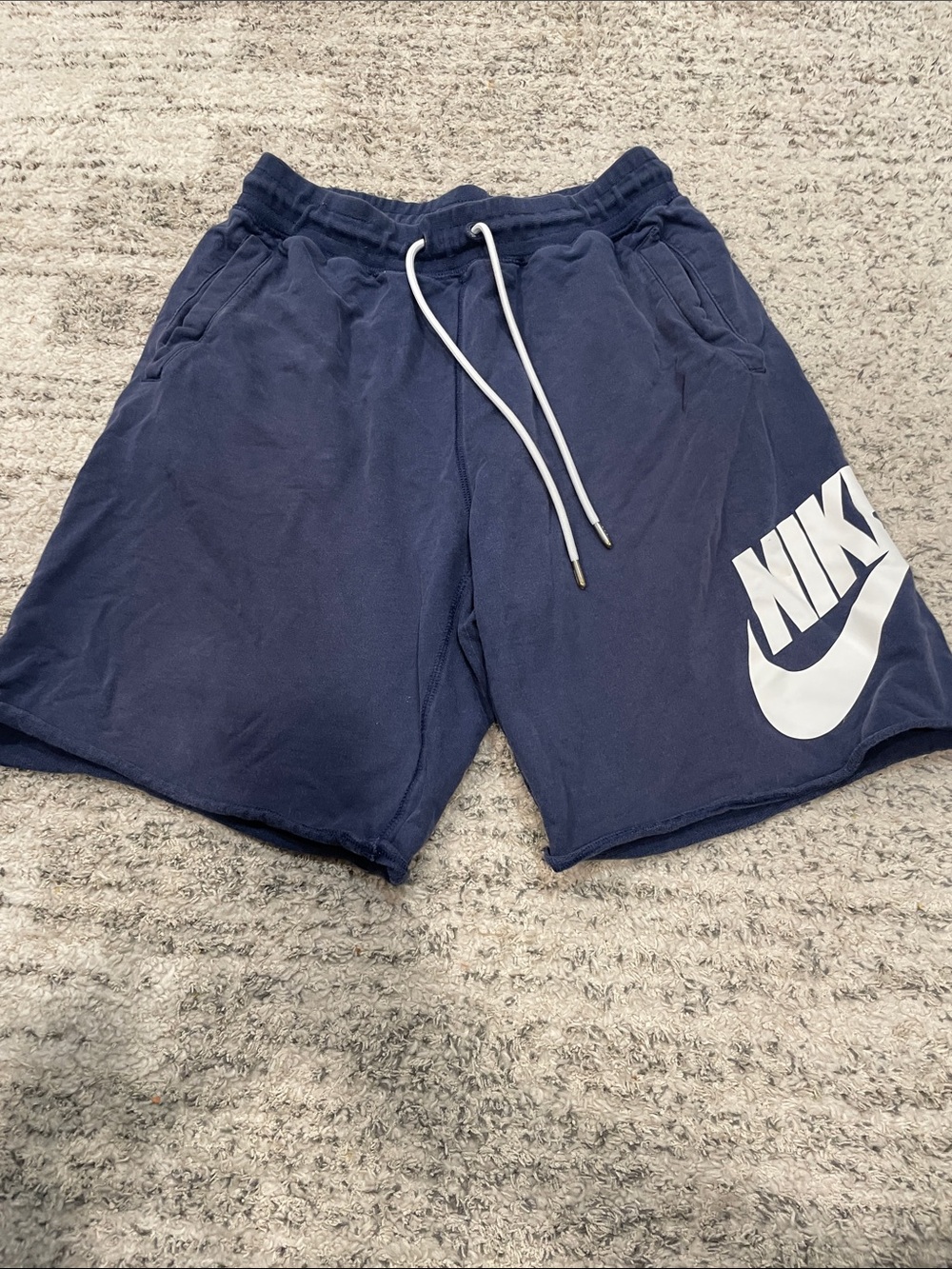 Nike Men's Navy Athletic Shorts with White Logo